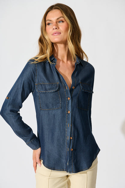 Harlow Shirt in Dark Blue Chambray