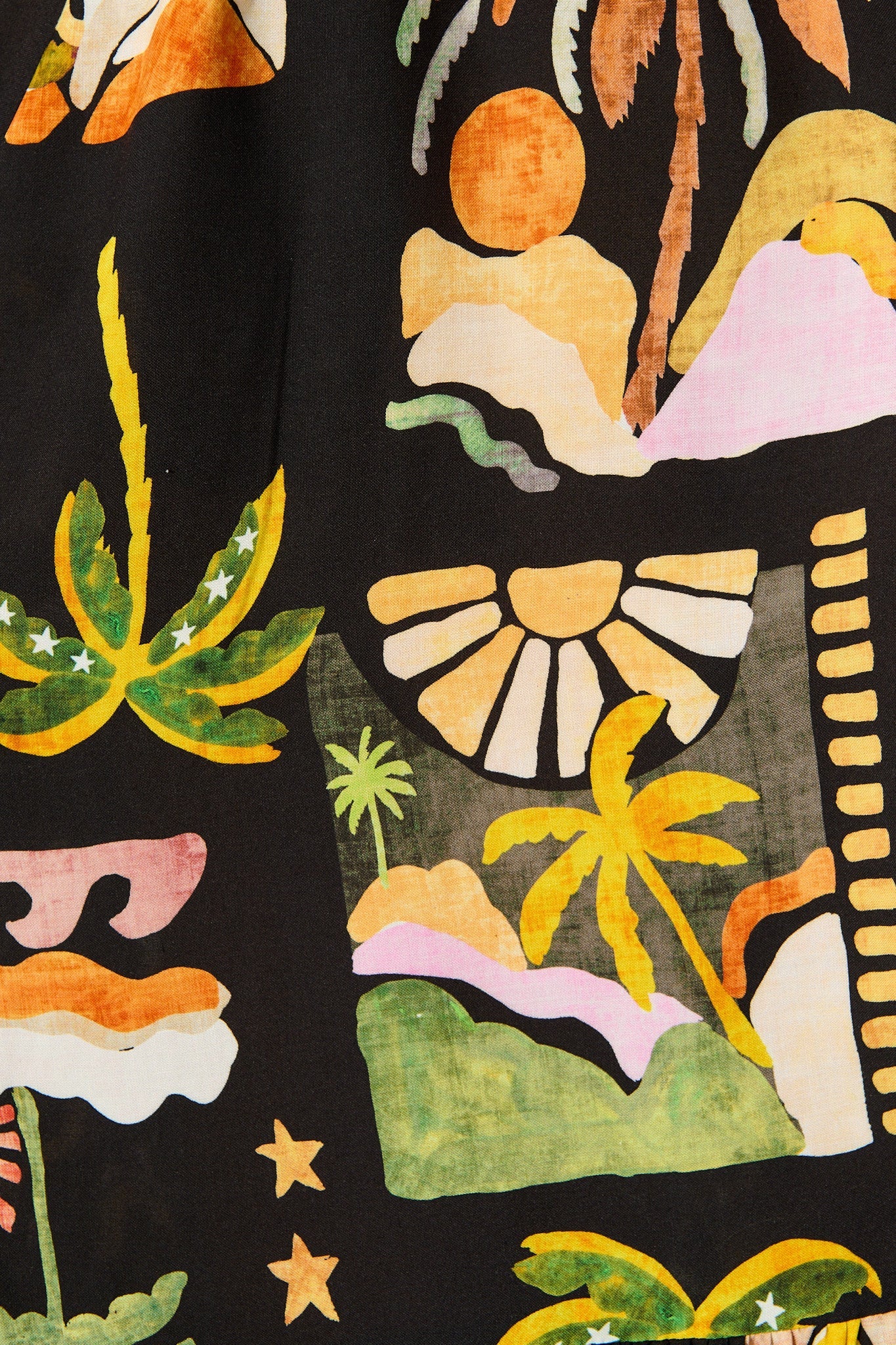 Juliana Midi Shirt Dress in Black with Multi Palm Tree Print