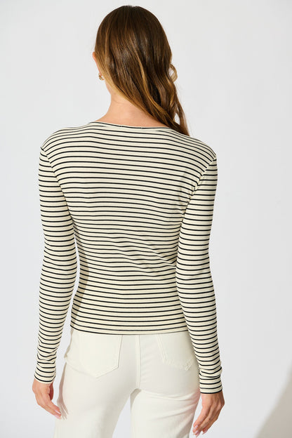 Leighton Top in Cream with Black Stripe Cotton Blend