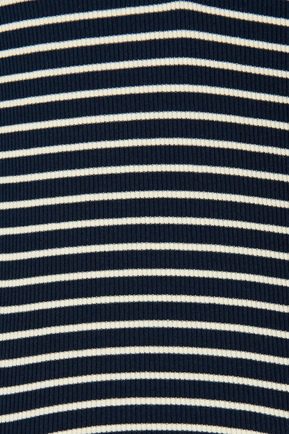 Leighton Top in Navy with Cream Stripe Cotton Blend