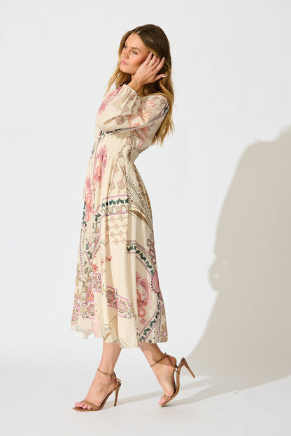 Sylvie Midi Shirt Dress in Cream with Blush Floral