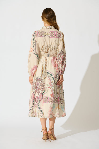Sylvie Midi Shirt Dress in Cream with Blush Floral