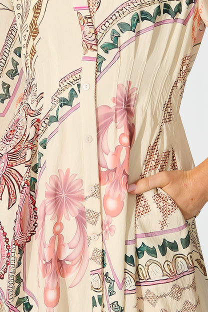Sylvie Midi Shirt Dress in Cream with Blush Floral