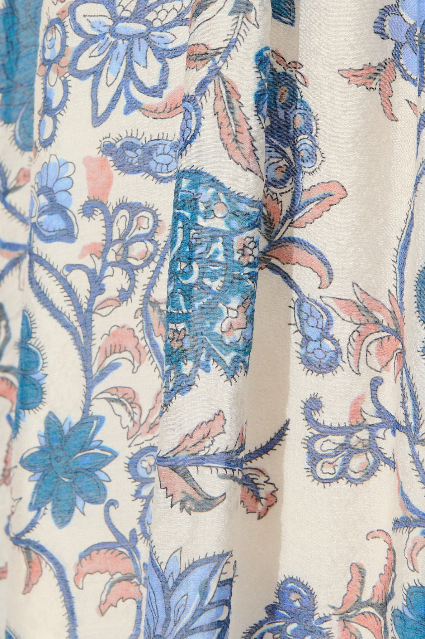 Miren Midi Dress in White with Blue Floral