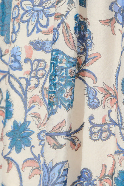 Miren Midi Dress in White with Blue Floral
