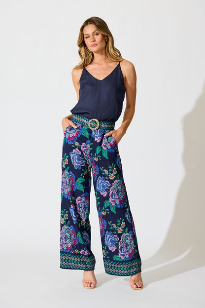 Petal Drift Pant in Navy with Multi Floral