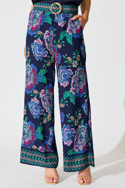 Petal Drift Pant in Navy with Multi Floral