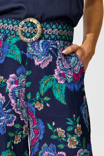 Petal Drift Pant in Navy with Multi Floral