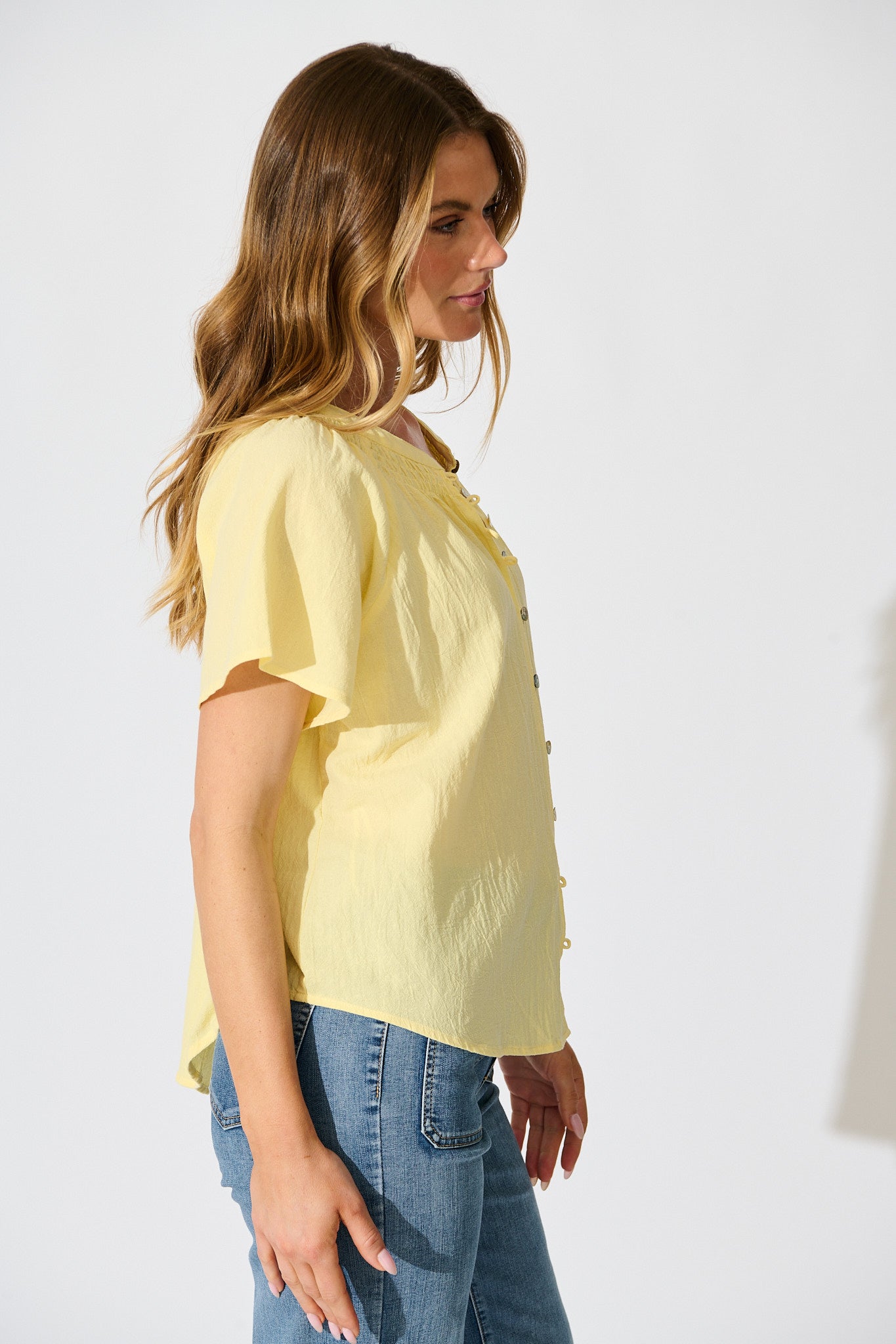 Lombard Top in Butter Yellow Cotton Linen