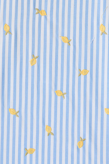 Lemon Lines Shirt in Blue Stripe with Lemon Embroidery