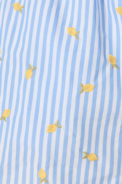Citrus Soliel Short in Blue Stripe with Lemon Embroidery