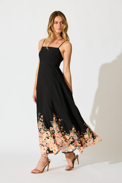 Dusky Petals Sundress in Black with Floral Print
