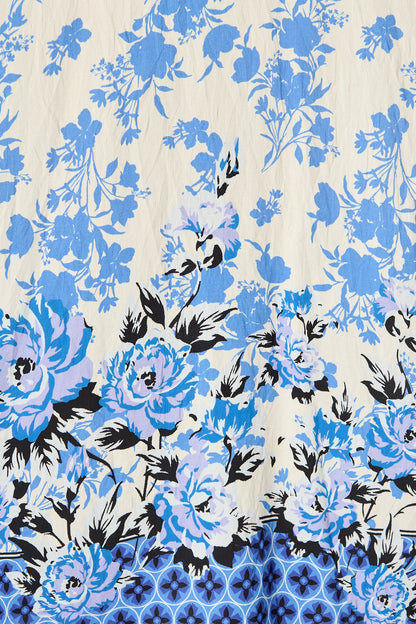 Fayda Maxi Sundress in Blue Floral Linen Blend