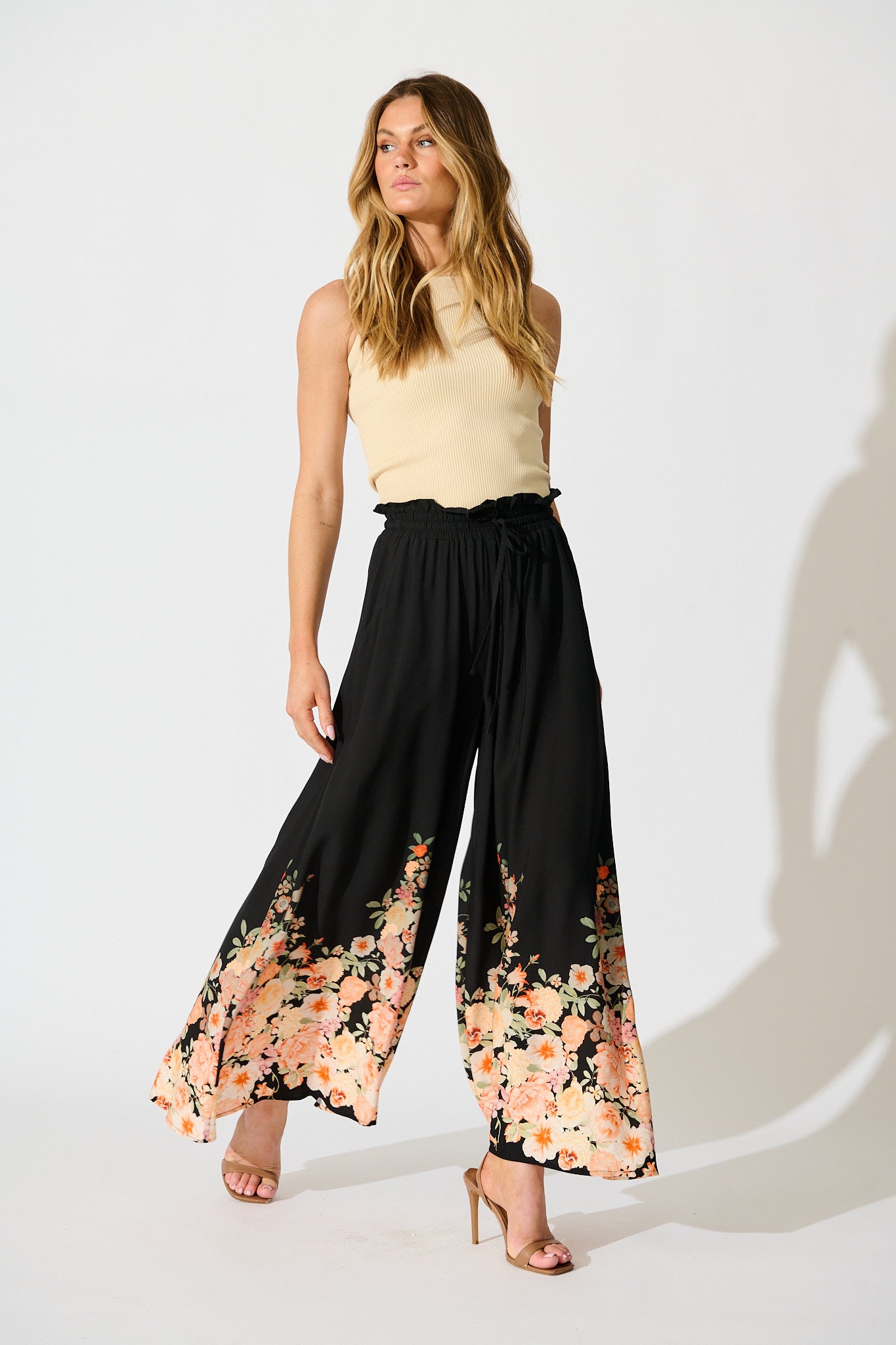Flora Noir Pant in Black with Floral Print