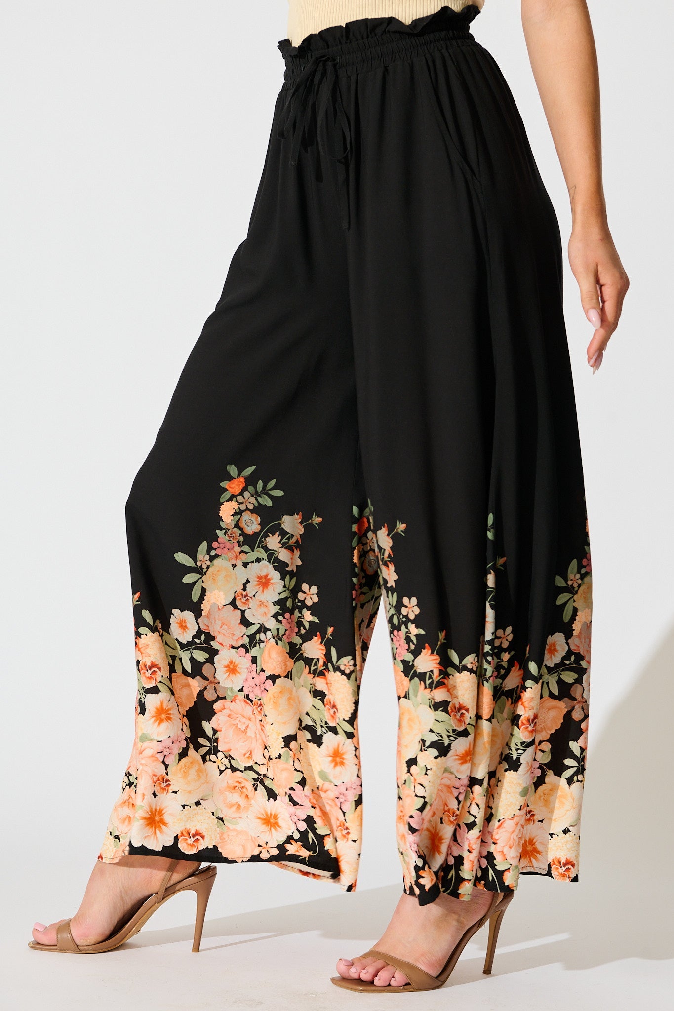 Flora Noir Pant in Black with Floral Print