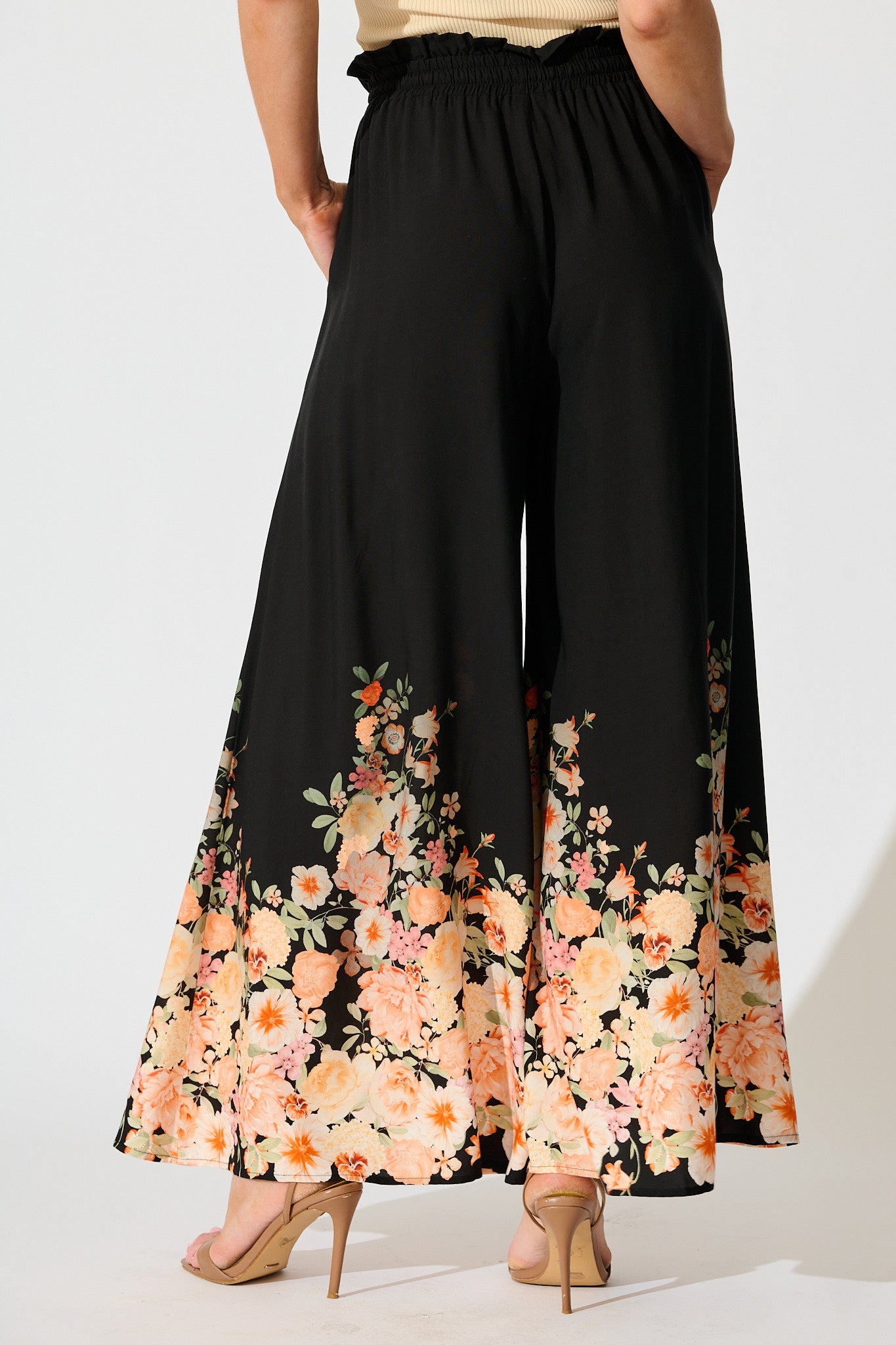 Flora Noir Pant in Black with Floral Print