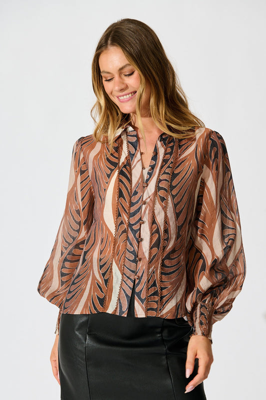 Emma Shirt in Brown with Tan Cotton Blend