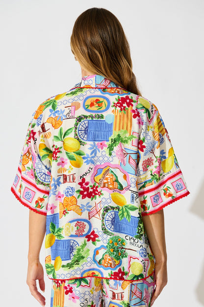 Kimberly Shirt in White With Multi Print