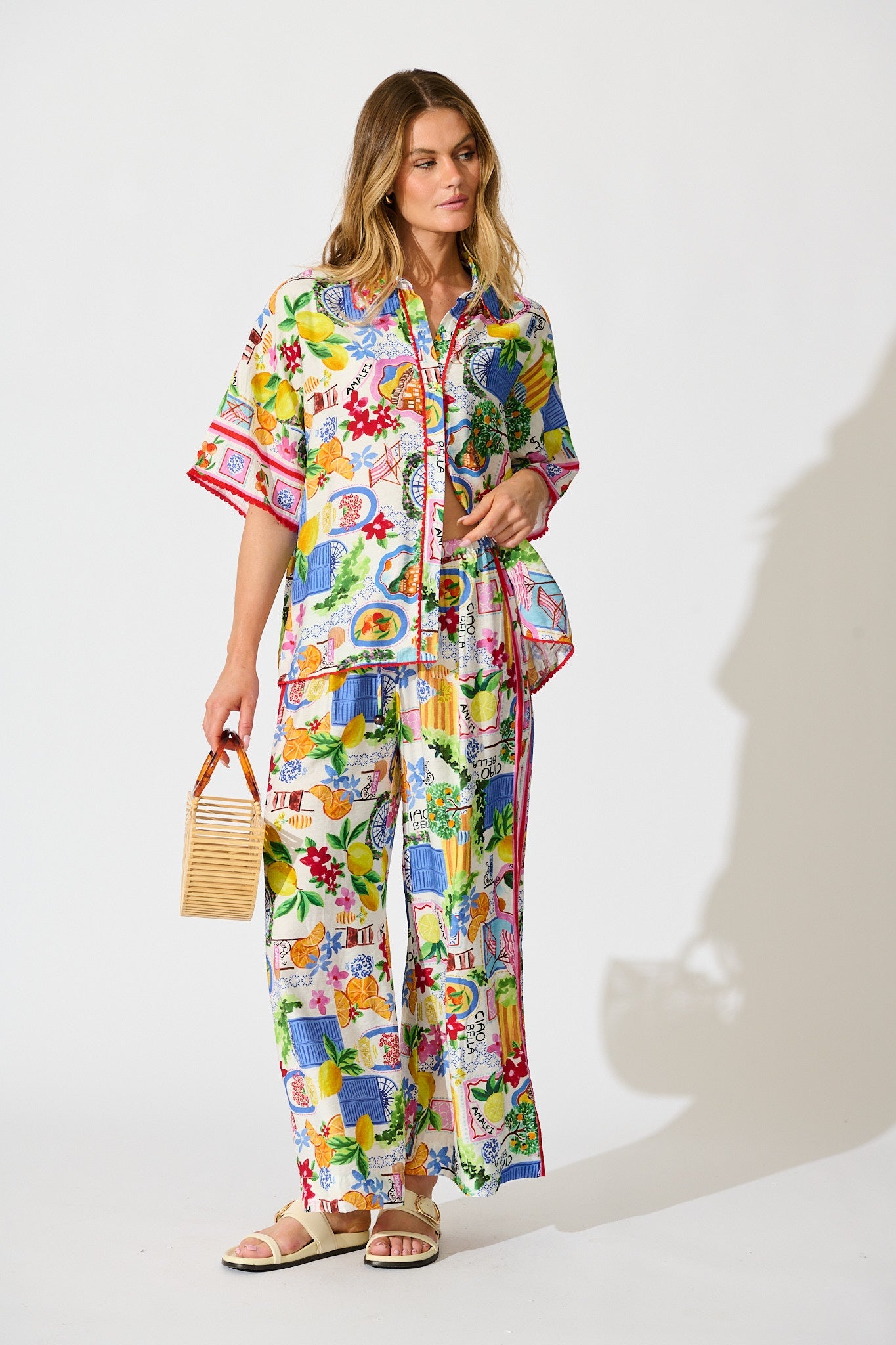 Kimberly Shirt in White With Multi Print