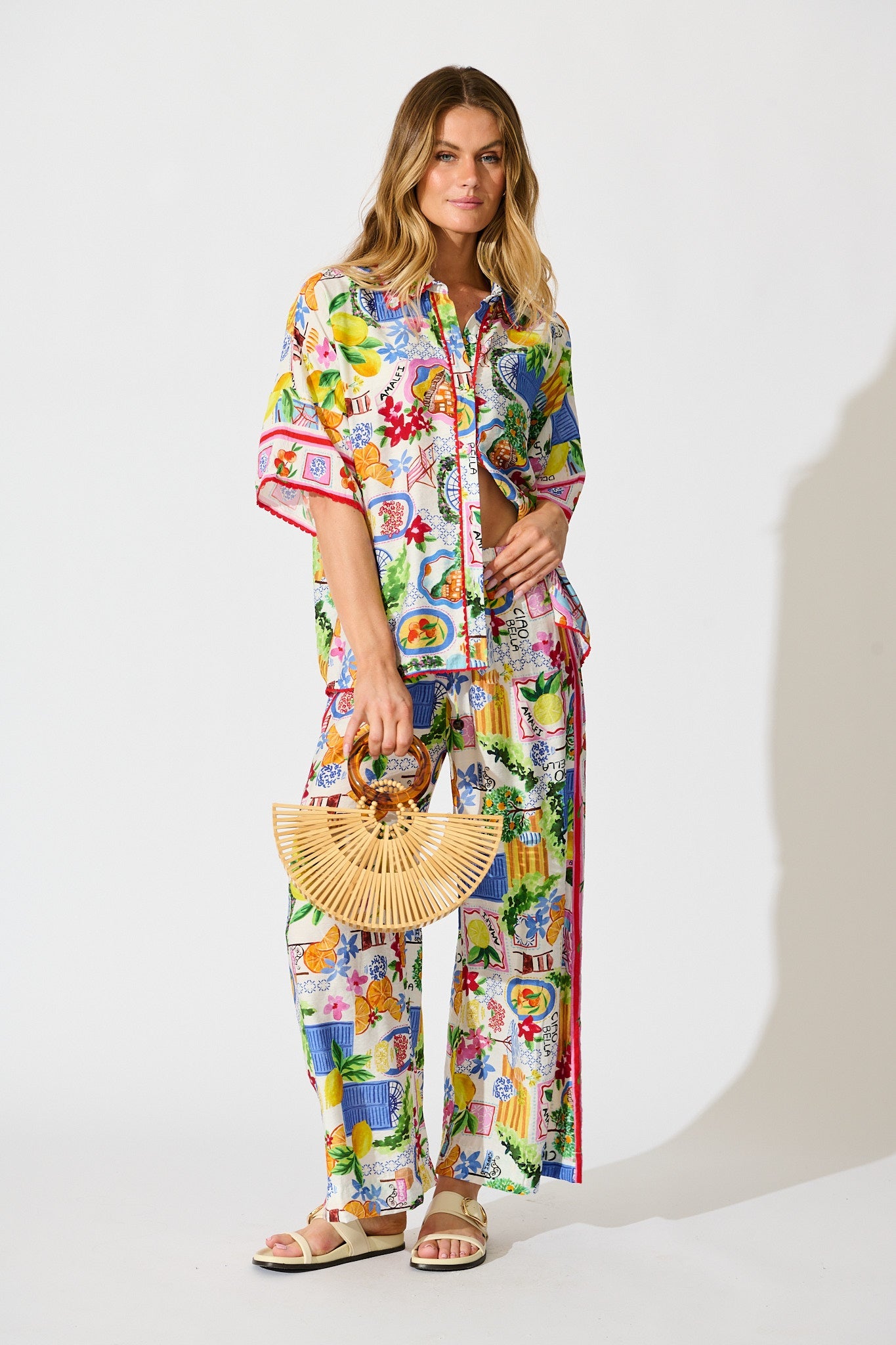 Romeo Pant in White With Multi Print