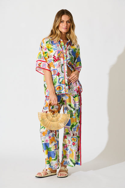 Romeo Pant in White With Multi Print