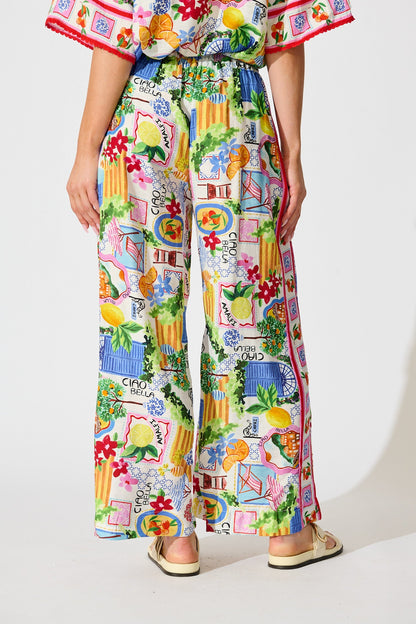 Romeo Pant in White With Multi Print