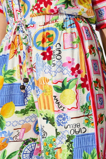 Romeo Pant in White With Multi Print