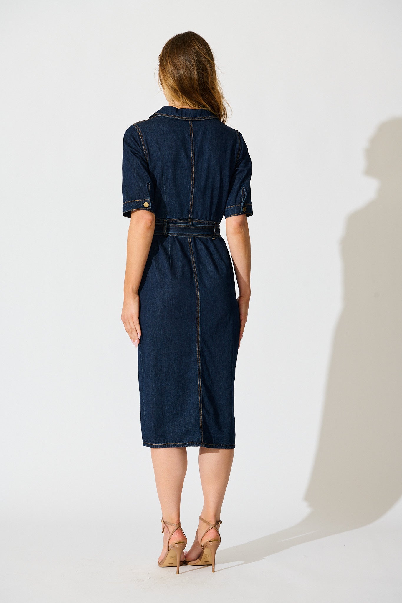 Delara Midi Shirt Dress in Dark Blue Denim