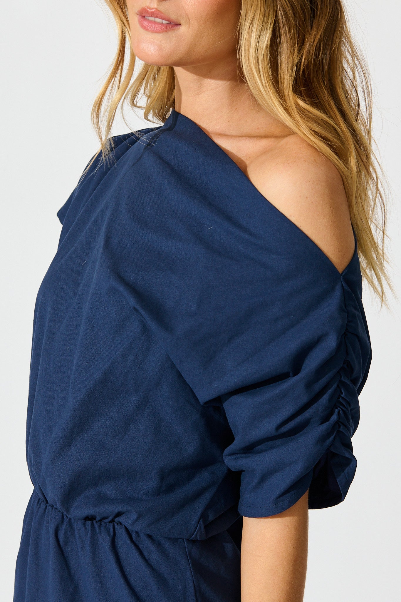 Saffron Sky Maxi Off Shoulder Dress in Navy Cotton