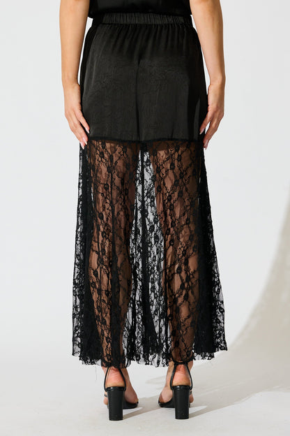 Twilight Grace Maxi Skirt in Black Satin