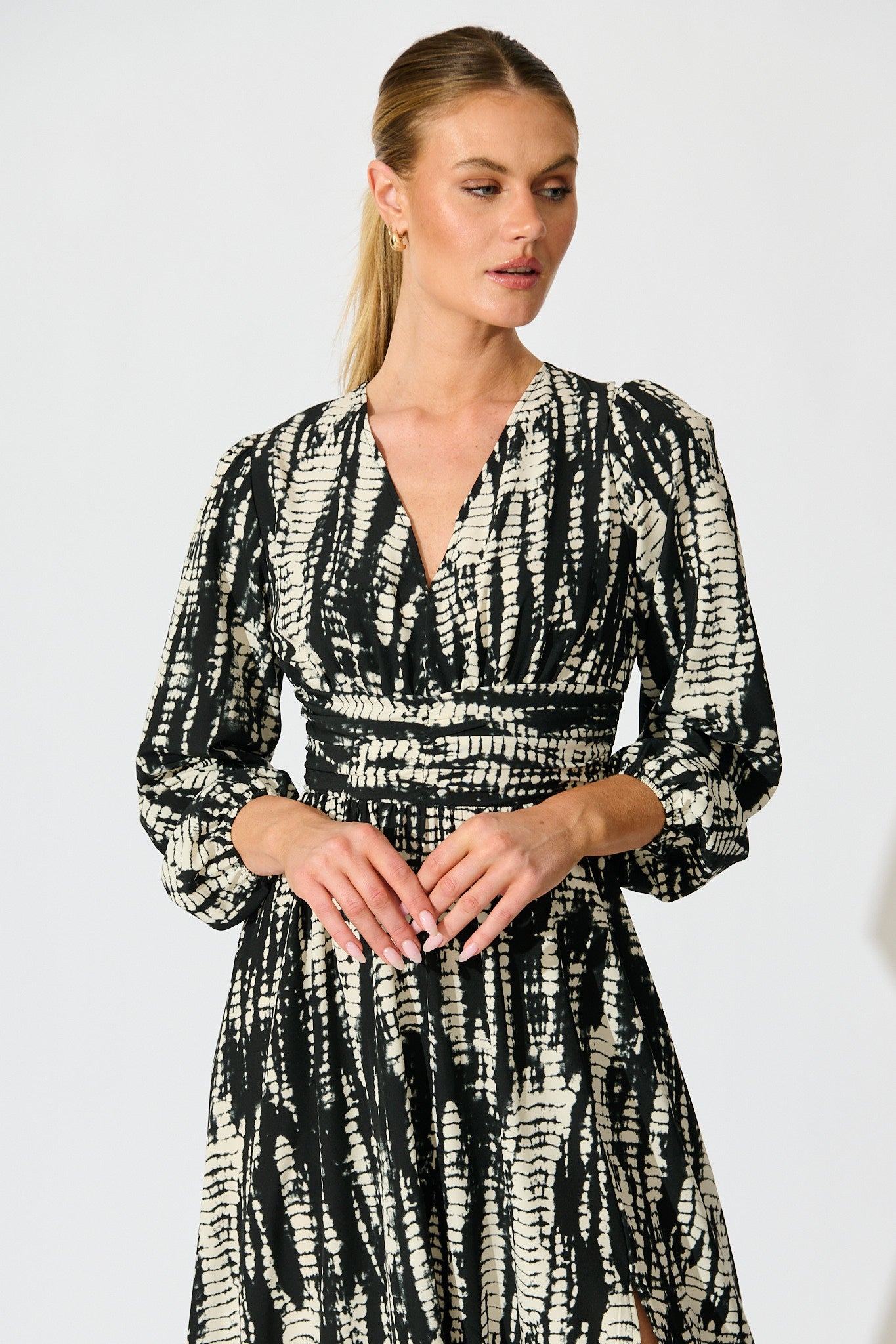 Azalea Maxi Dress in Black with Cream Print