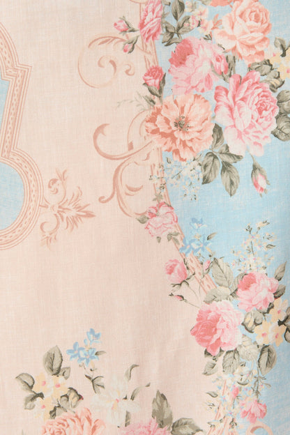 Izara Midi Dress in Pink and Blue Placement Linen Blend