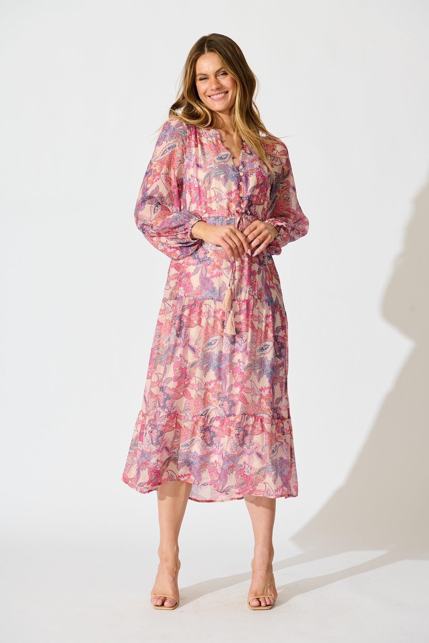 Marise Midi Dress in Pink Multi Print