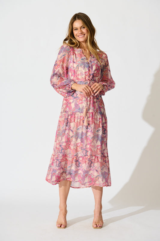 Marise Midi Dress in Pink Multi Print