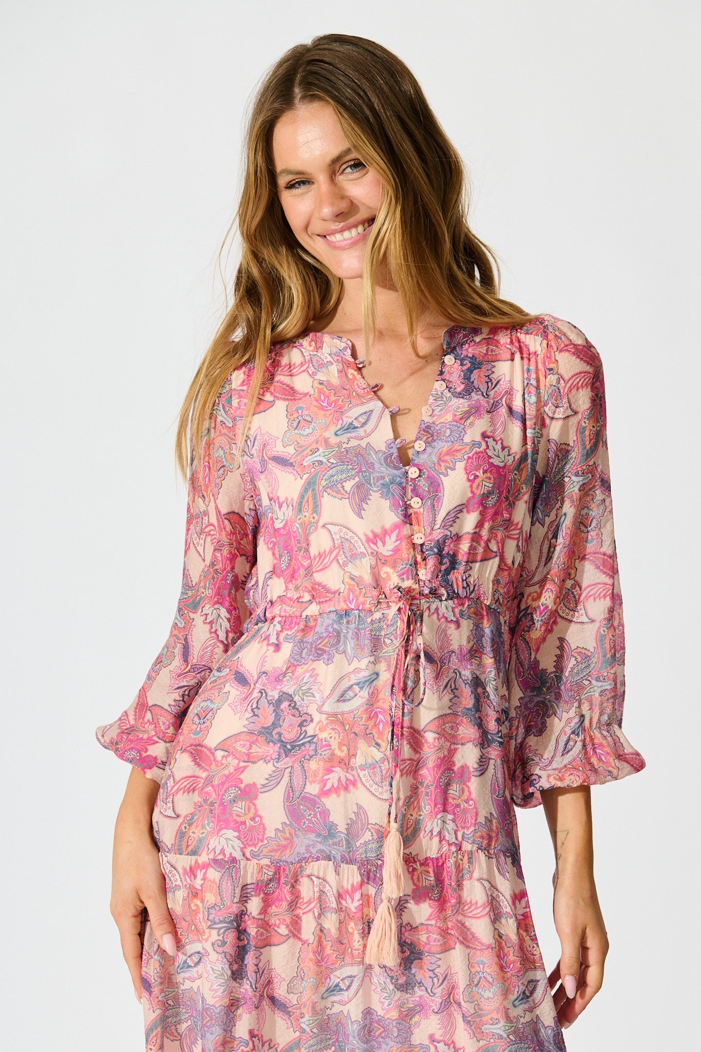 Marise Midi Dress in Pink Multi Print