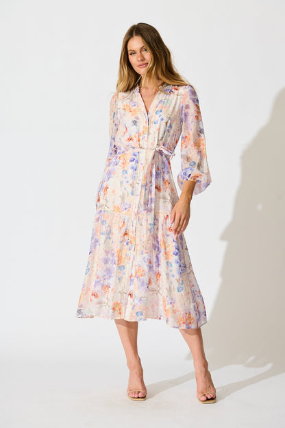 Vivette Midi Dress in Multi Floral Print