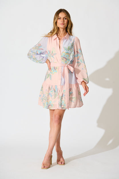 Sammie Shirt Dress in Pink and Lilac Floral Linen Blend