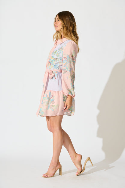 Sammie Shirt Dress in Pink and Lilac Floral Linen Blend
