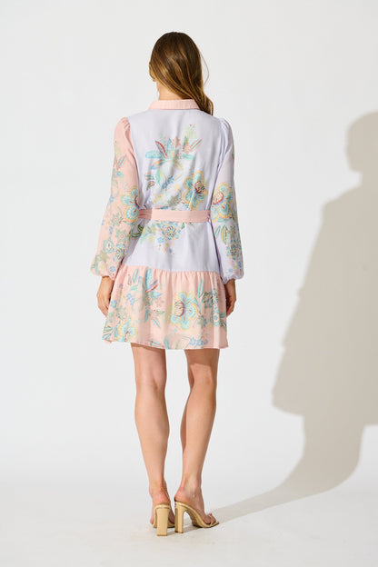 Sammie Shirt Dress in Pink and Lilac Floral Linen Blend