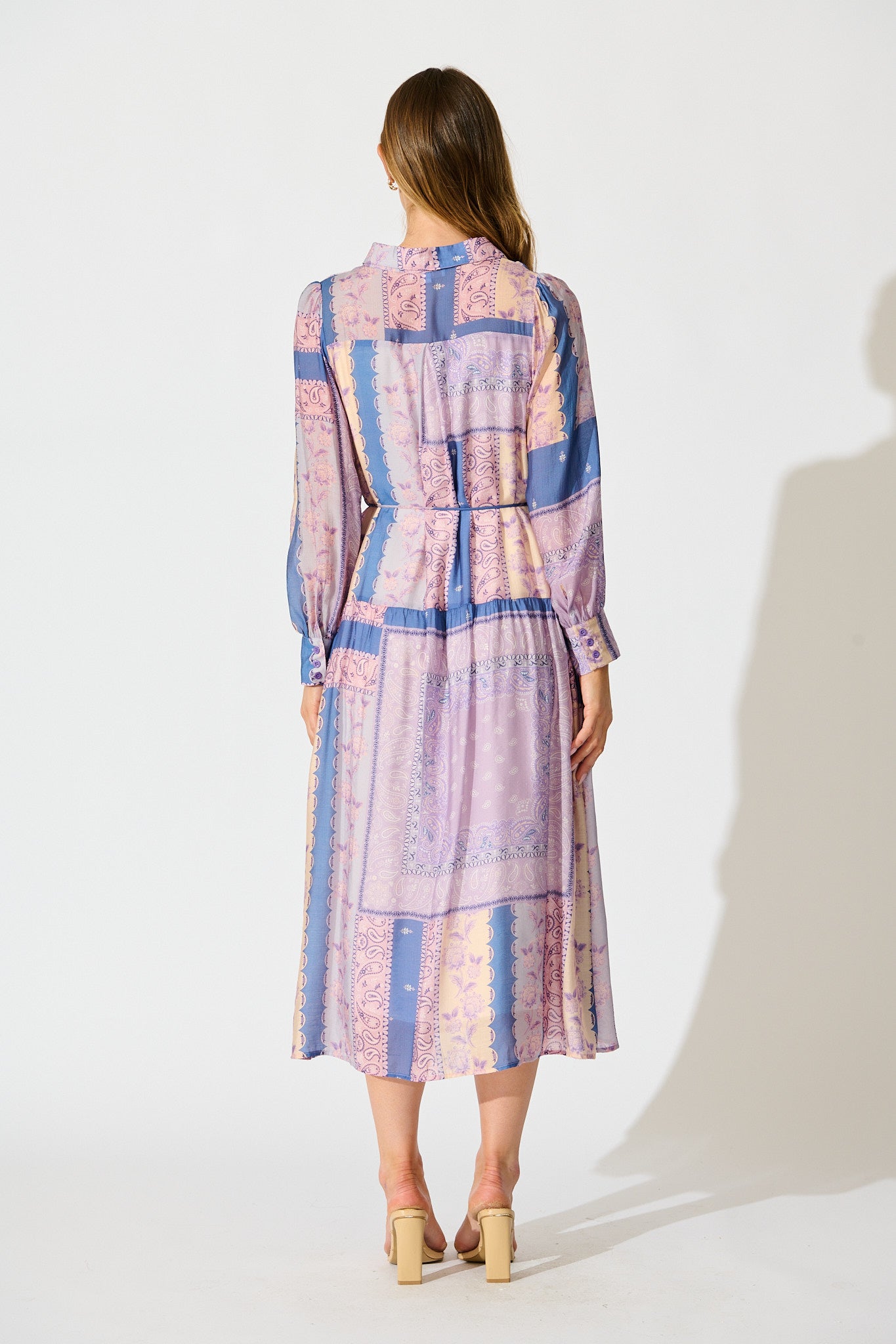 Layton Maxi Shirt Dress in Lilac and Blue Patchwork