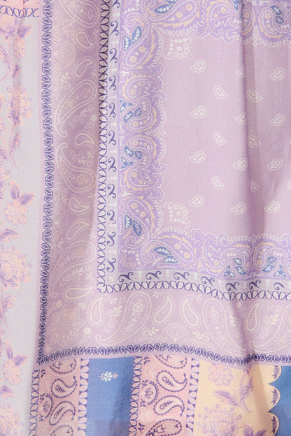 Layton Maxi Shirt Dress in Lilac and Blue Patchwork