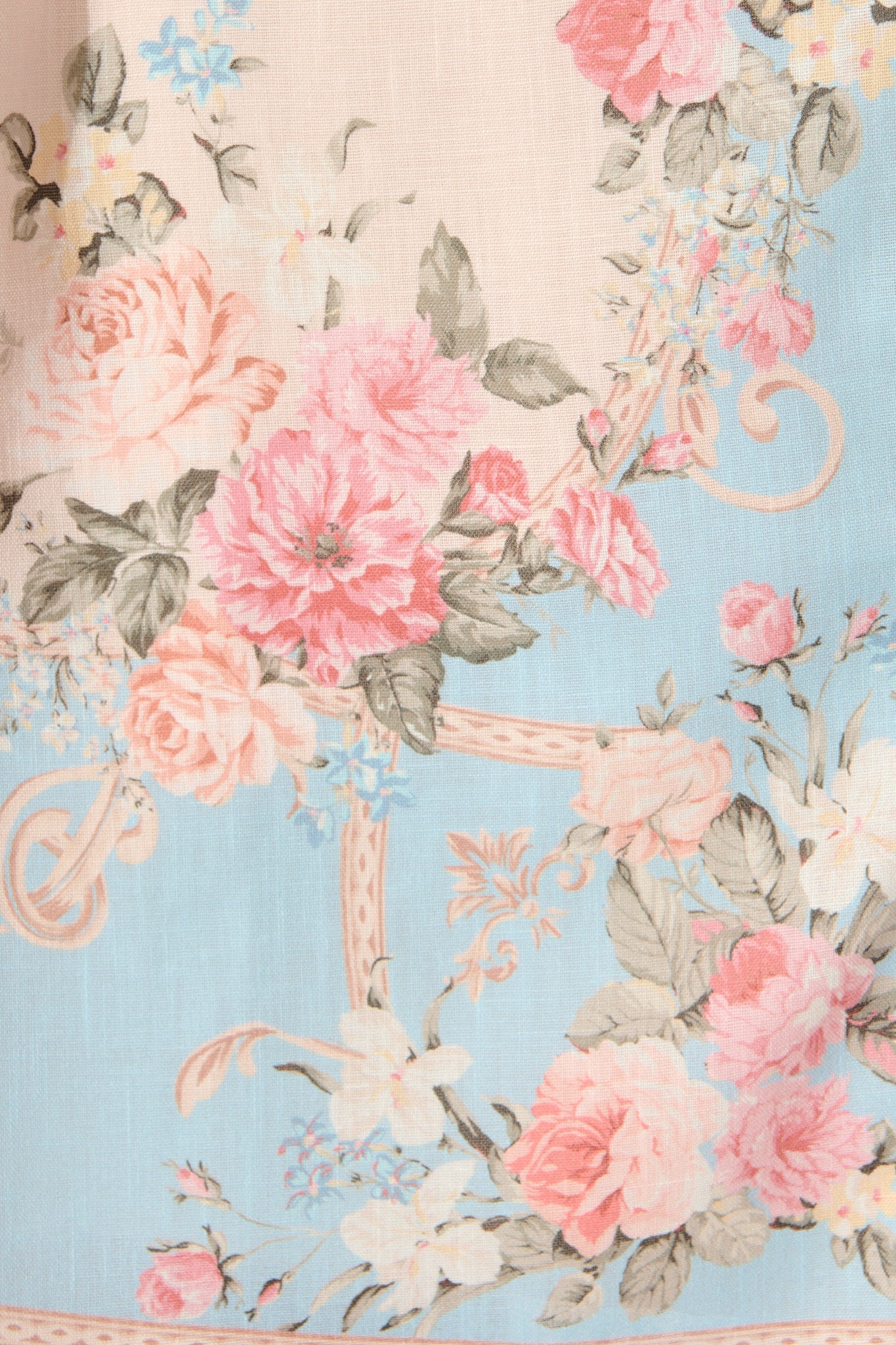 Rania Dress in Pink and Blue Placement Linen Blend