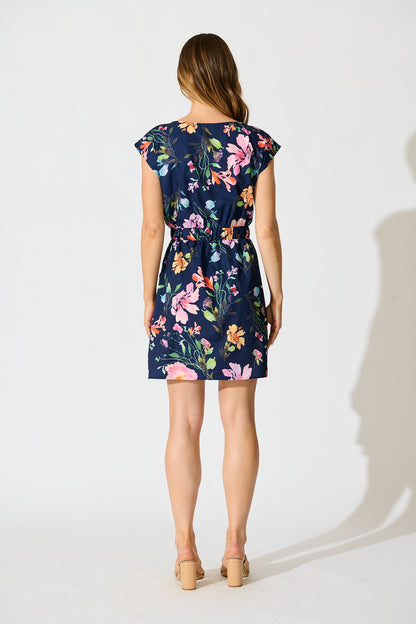 June Dress In Navy With Multi Floral Print