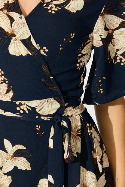 Bellerose Midi Wrap Dress in Navy with Cream Floral