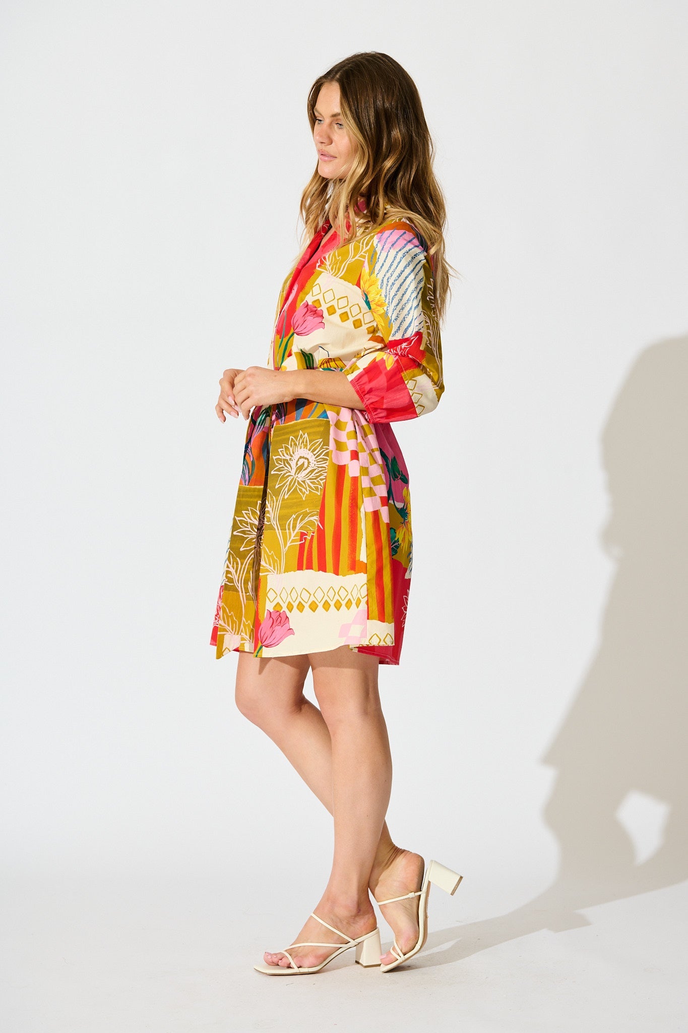 Festival Flora Shirt Dress in Red Multi Floral Cotton