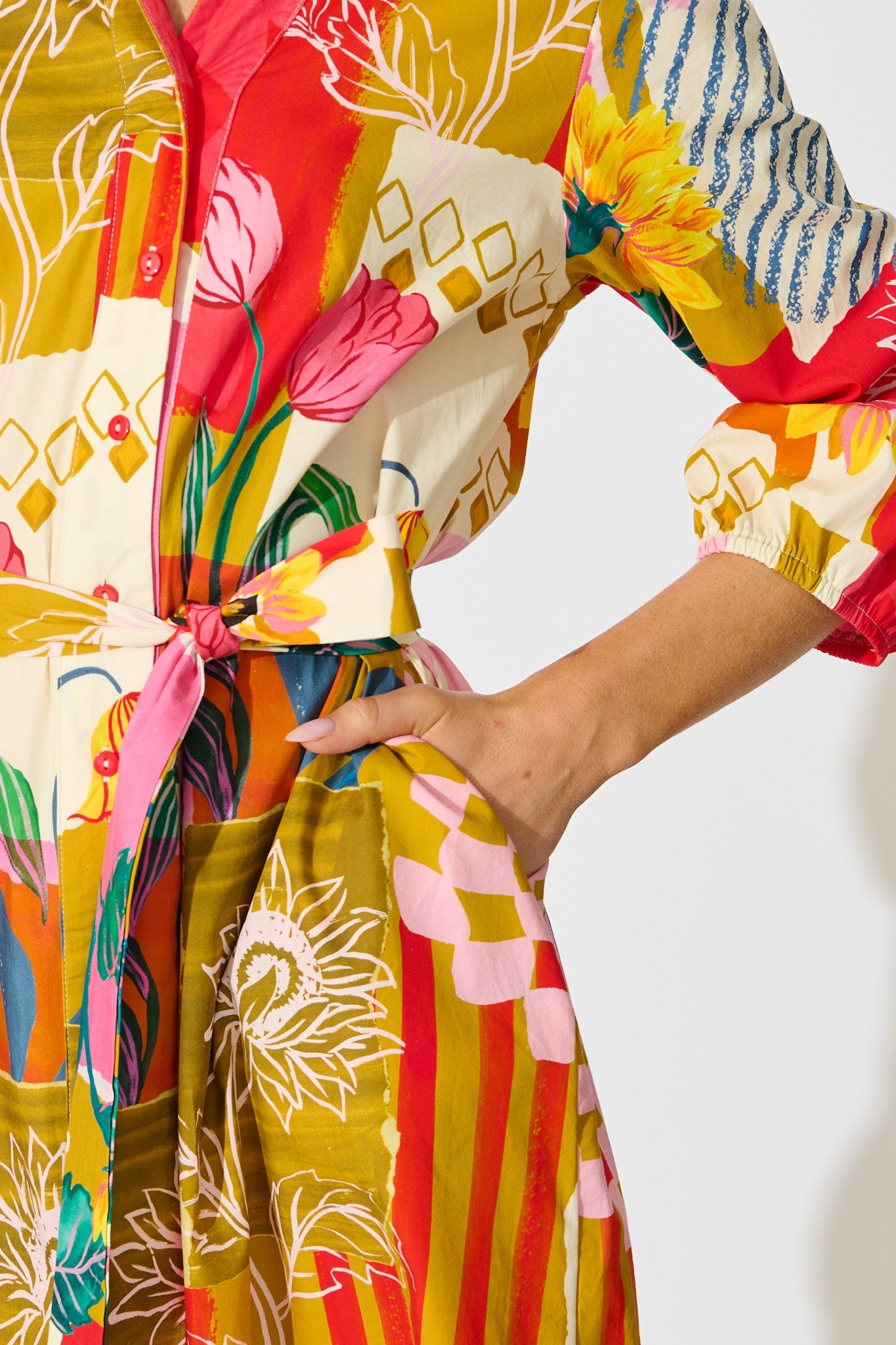 Festival Flora Shirt Dress in Red Multi Floral Cotton