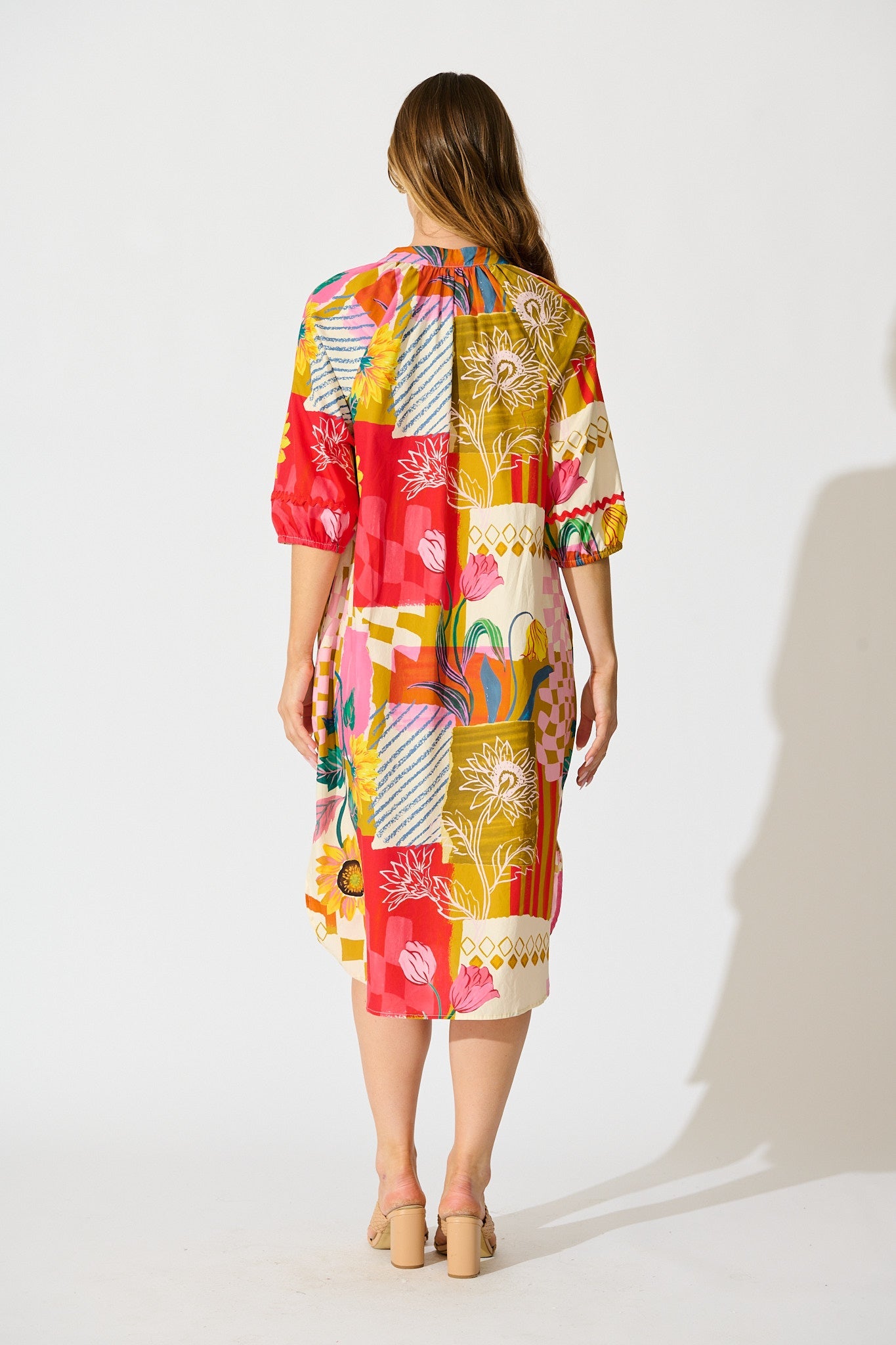 Fiesta Garden Midi Dress in Red Multi Floral Cotton