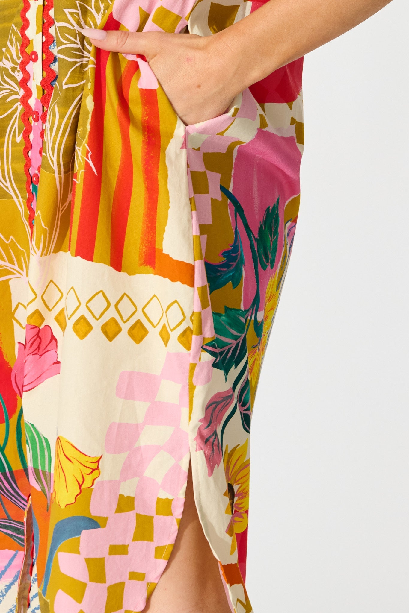 Fiesta Garden Midi Dress in Red Multi Floral Cotton