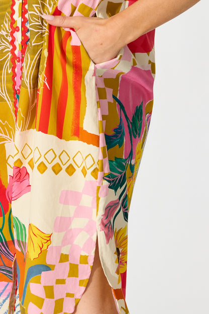 Fiesta Garden Midi Dress in Red Multi Floral Cotton