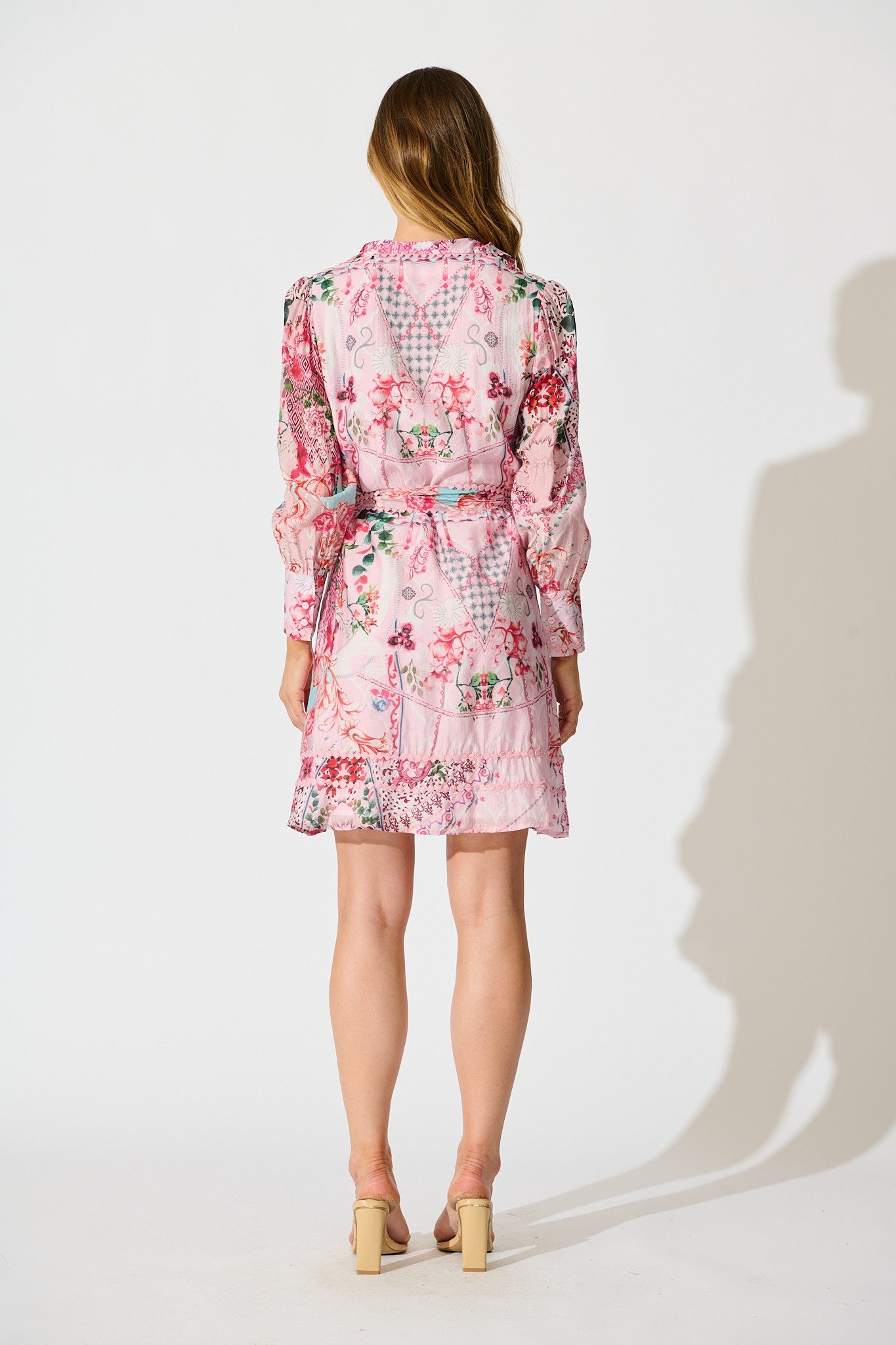 Malhia Shirt Dress in Pink Floral Cotton Blend
